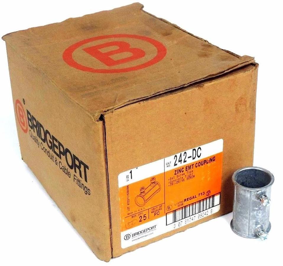 Used BOX OF 32 BRIDGEPORT 242-DC 1" ZINC EMT COUPLING 242DC