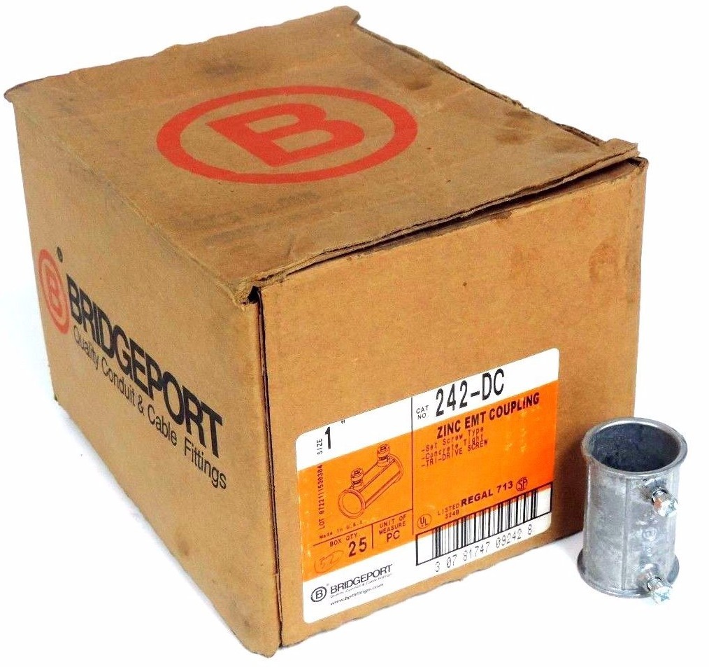 Used BOX OF 32 BRIDGEPORT 242-DC 1" ZINC EMT COUPLING 242DC