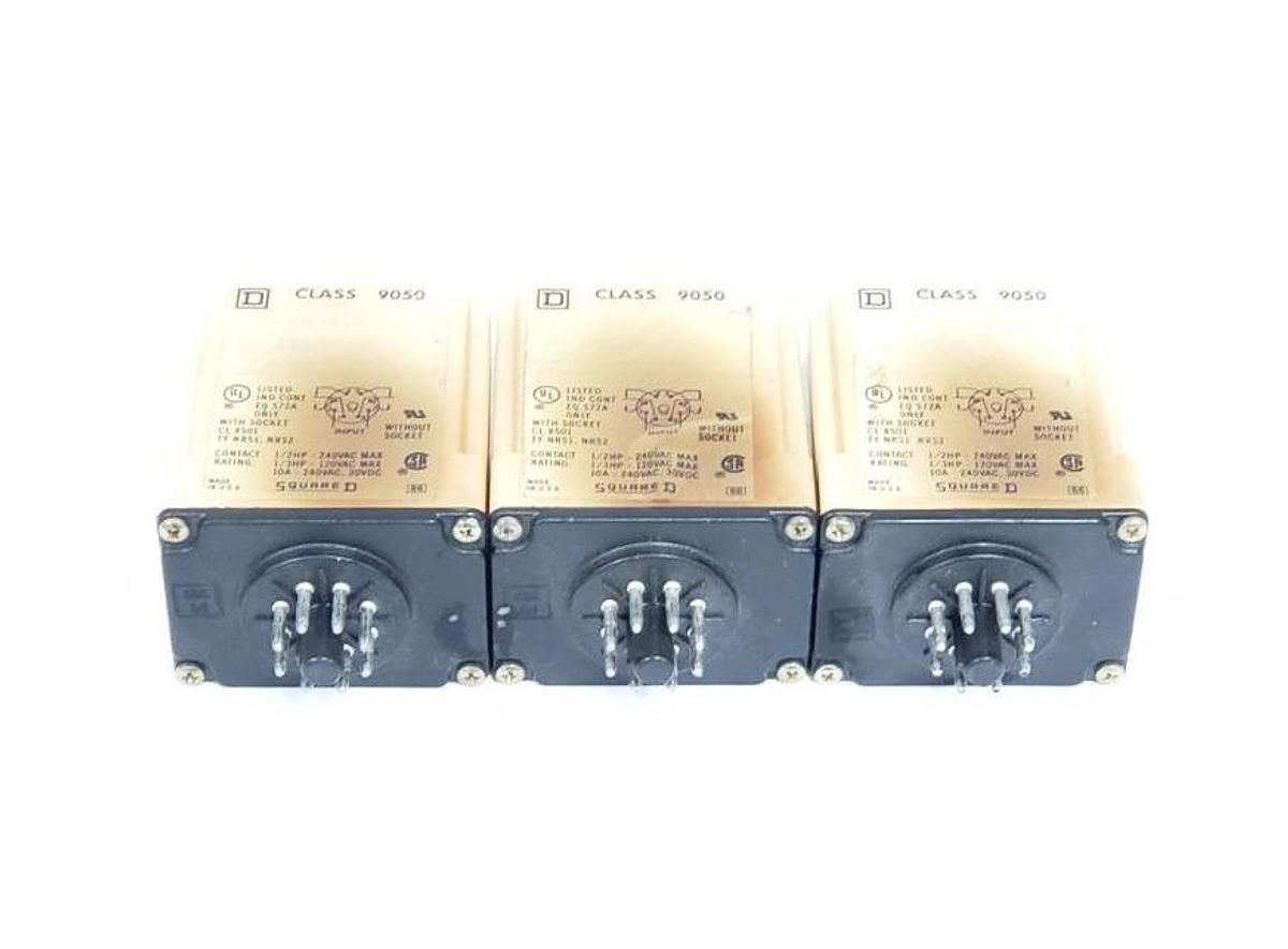 Used LOT OF 3 SQUARE D 9050-JCK1F30V14 TIMER RELAYS 240VAC 10A T-JCK 9050JCK1F30V14