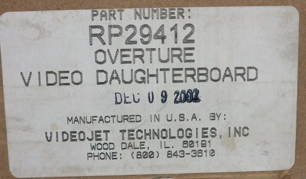Used NIB MARSH VIDEOJET TECHNOLOGIES RP29412 OVERTURE VIDEO DAUGHTERBOARD 1906352200