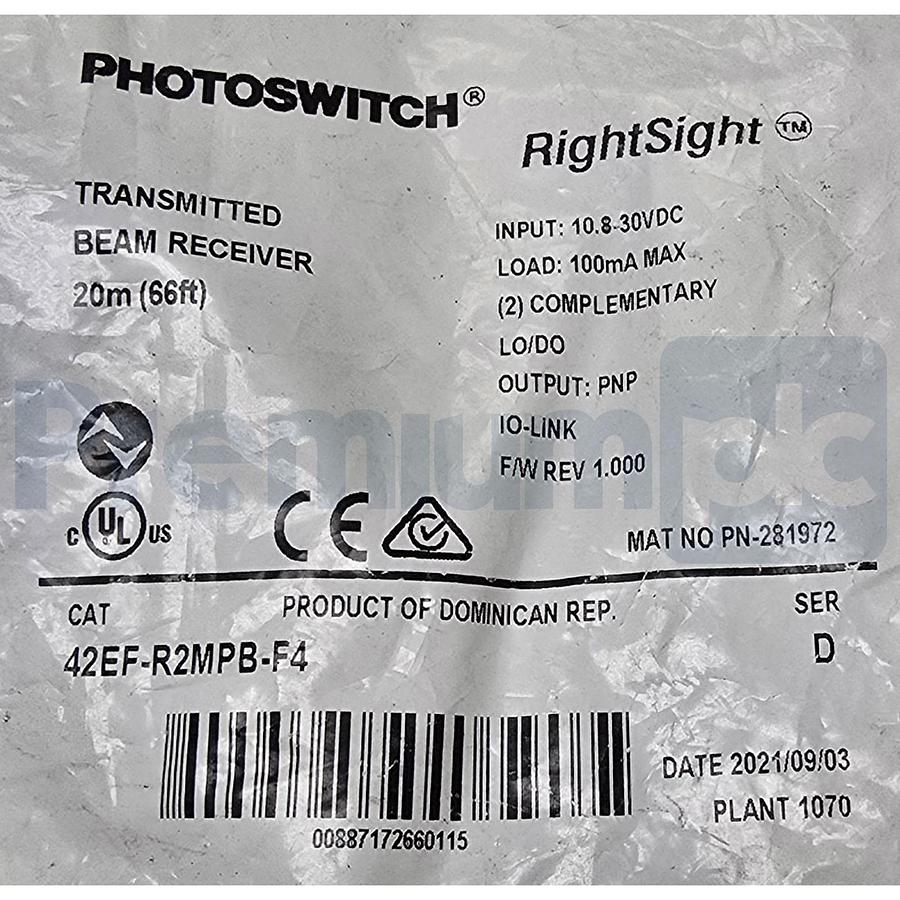 Used Allen-Bradley 42EF-R2MPB-F4 /D RightSight Transmitted Beam Receiver 20m M12 NSFS