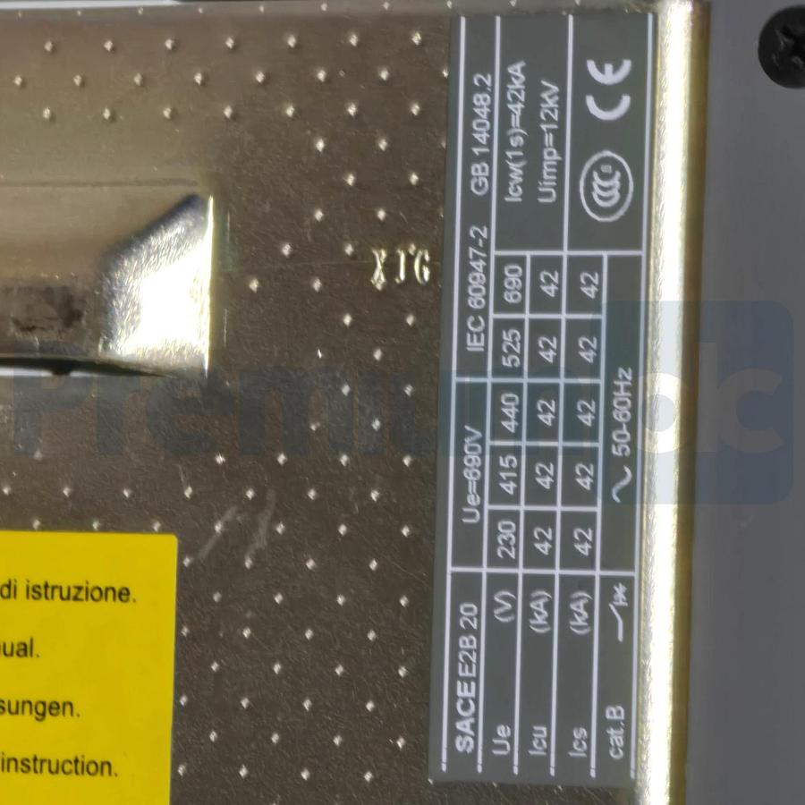 Used ABB 1SDA055831R1 SACE E2B 20 2000A 3P Emax Circuit Breaker w/PR123/P-LSIG Trip