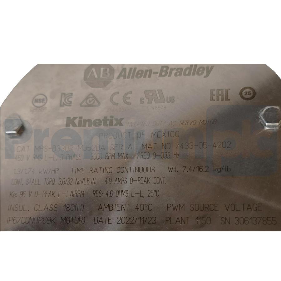 Used Allen Bradley MPS-B330P-MJ52DA /A Kinetix MPS S/S Servo Motor 460V 5000RPM NSNP