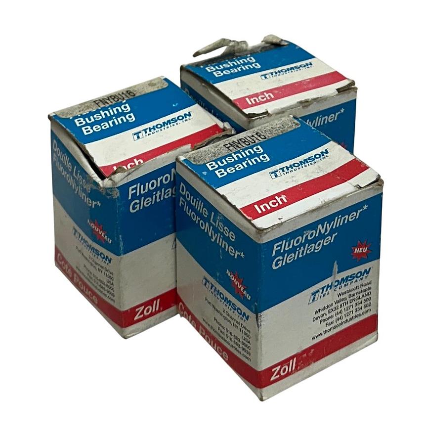 Used 3 THOMSON INDUSTRIES FNYBU16 FluoroNylmer BUSHING BEARINGS 1'' LINEAR NSMP