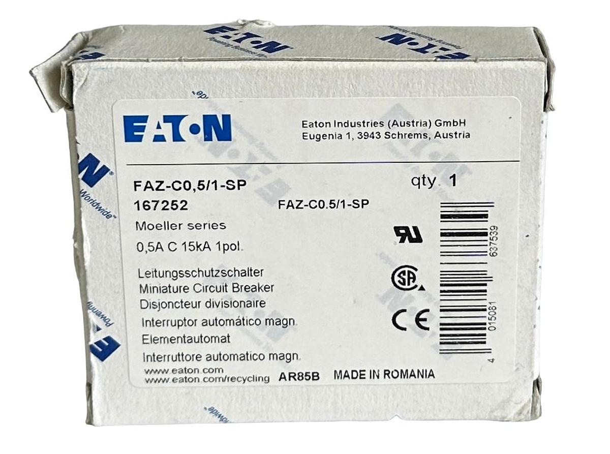Used NEW EATON FAZ-C0,5/1-SP / 167252 MOELLER SERIES 0.5A CIRCUIT BREAKER 1POL 15kA