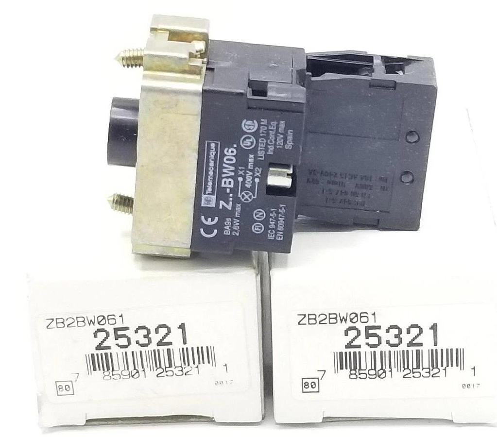 Used LOT OF 2 NIB TELEMECANIQUE ZB2-BW061 LIGHT MODULE ASSEMBLIES 22MM, 24V, ZB2BW061