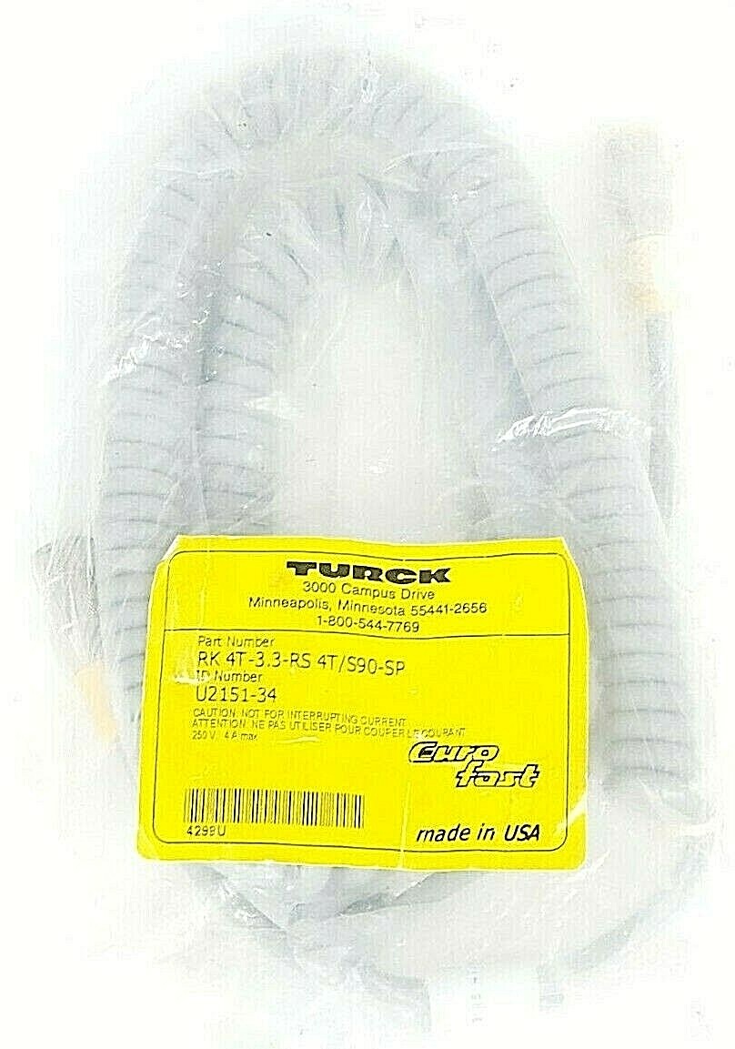 NEW TURCK RK 4T-3.3-RS 4T/S90-SP EUROFAST MOLDED CORDSET ID NO. U2151-34