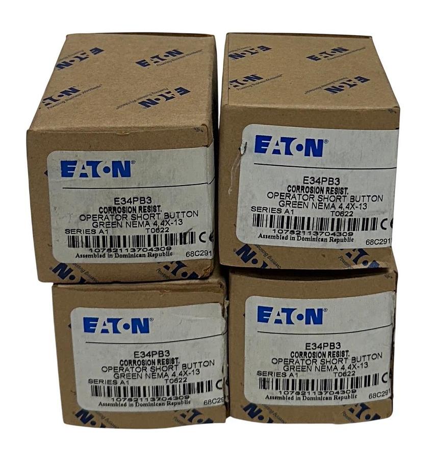 4 EATON E34PB3 CORROSION RESISTANT OPERATOR PUSH BUTTONS GREEN SERIES A1 NSMP