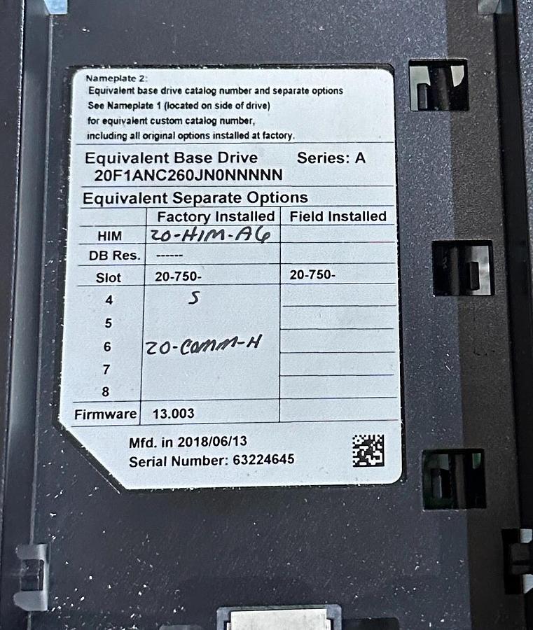 Used For Parts ALLEN BRADLEY 20F1ANC260JN0NNNNN /A PowerFlex 753 AC DRIVE 132kW/177HP