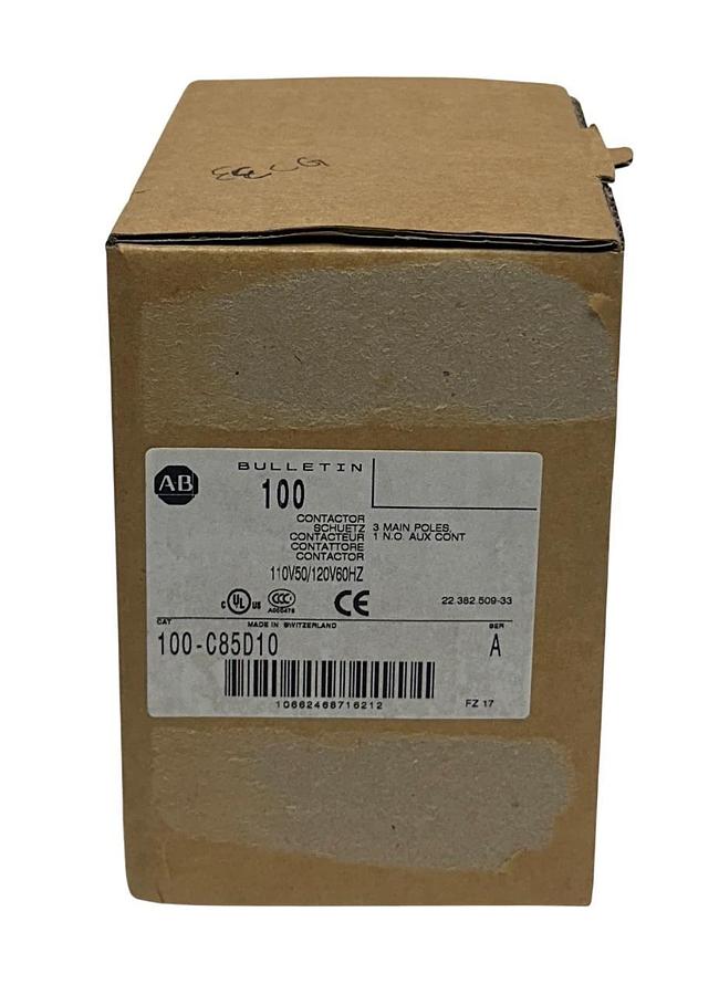 ALLEN BRADLEY 100-C85D10 /A BULLETIN 100 CONTACTOR 3-POLE 1NO AUX 110/120V NSMP