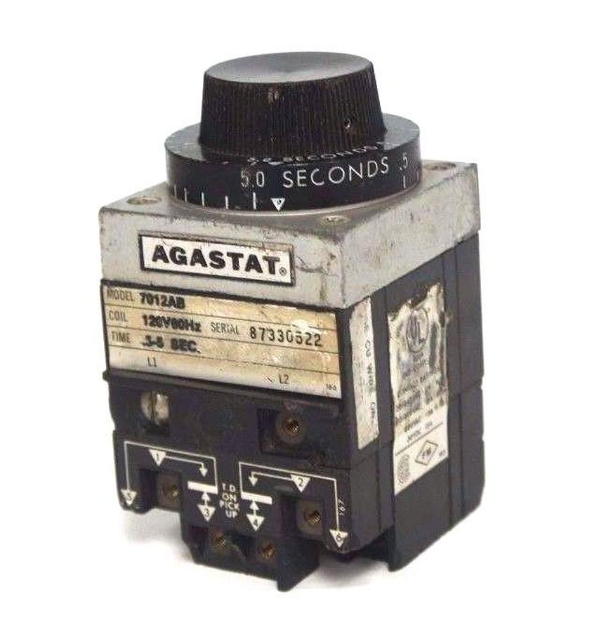 Used AGASTAT 7012AB TIME DELAY RELAY COIL: 120V 60HZ, TIME: .5 - 5 SEC.