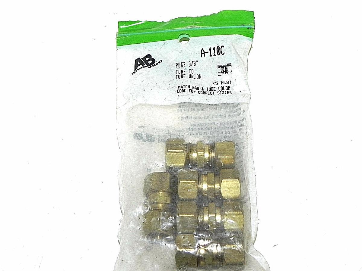 Used NEW ANDERSON BARROWS A-110C BRASS TUBE UNIONS PB62 3/8'' (QTY: 5)