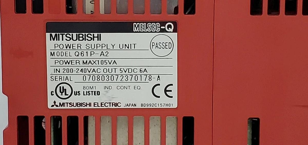 Used MITSUBISHI Q61P-A2 POWER SUPPLY UNIT, IN: 200-240VAC, OUT: 5VDC 6A, Q61PA2