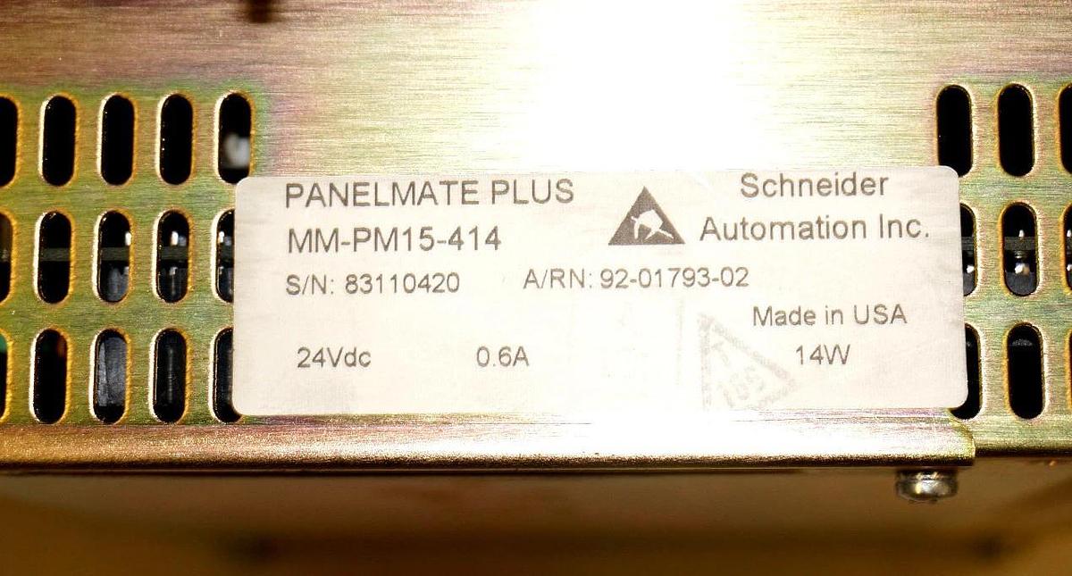 Used MODICON/TELEMECANIQUE MM-PM15-414 PANELMATE PLUS A/RN: 92-01793-02, 24VDC, 0.6A