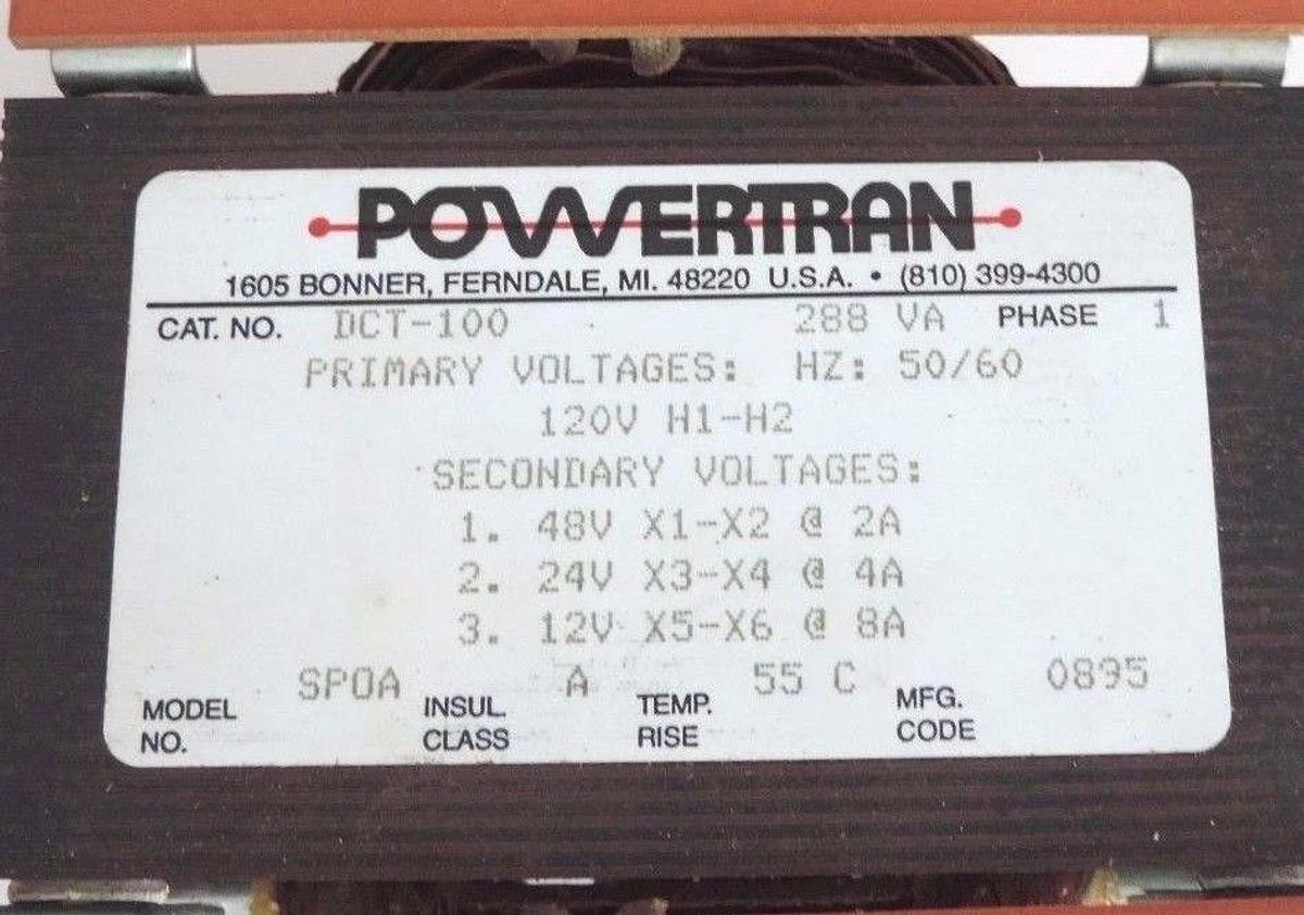 NIB POWERTRAN DCT-100 TRANSFORMER 288VA, PHASE 1, 50/60HZ, 120V H1-H2, DCT100