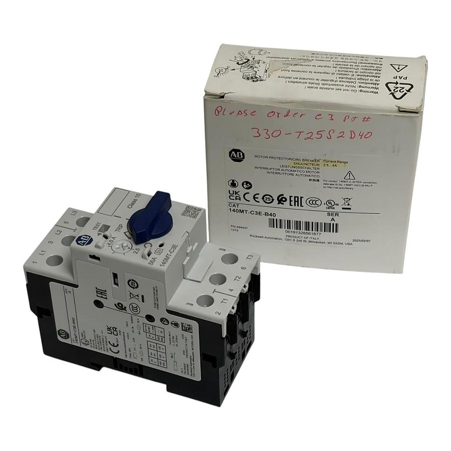 Used Allen Bradley 140MT-C3E-B40 Motor Protector Circuit Breaker 2.5-4A New Surplus