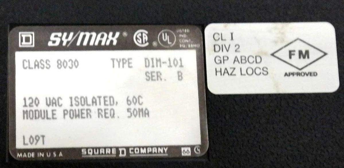 Used SQUARE D 8030-DIM-101 SY/MAX 120 VAC ISOLATED DELUXE INPUT MODULE SER. B