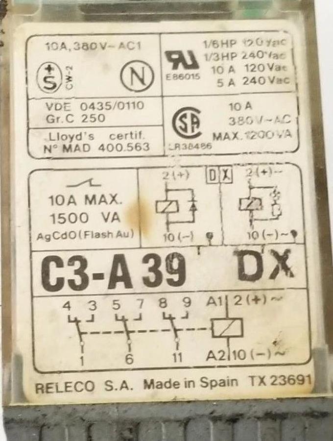 Used LOT OF 20 RELCO C3-A39-DX RELAYS 24V, C3-A39 DX
