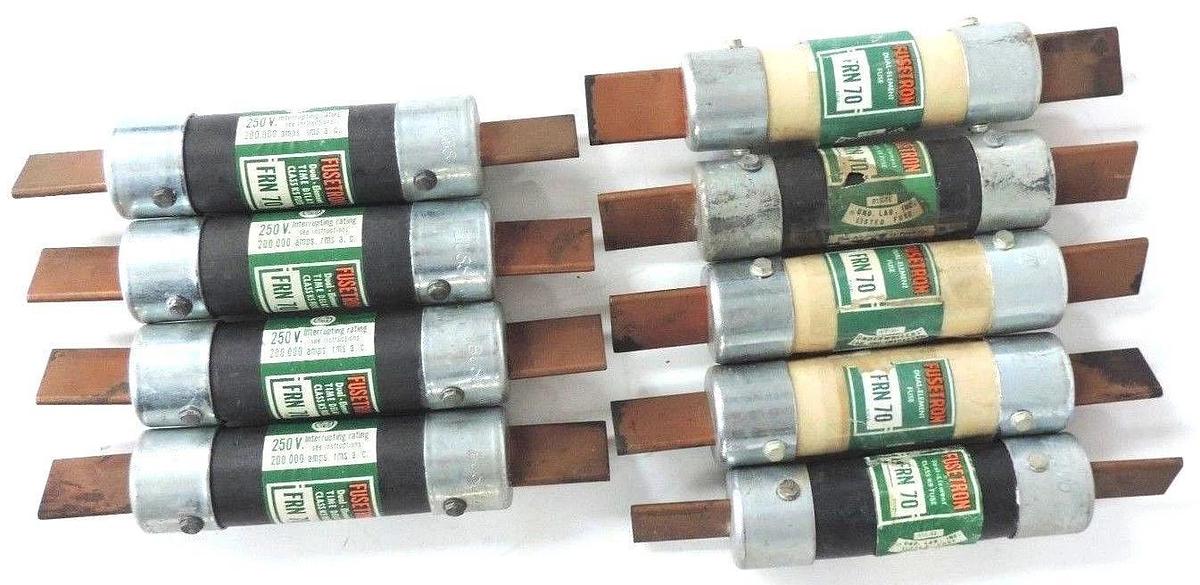 Used LOT OF 9 FUSETRON FRN-70 DUAL ELEMENT TIME DELAY FUSE 70A 250VCLASS K5 BUSSMANN