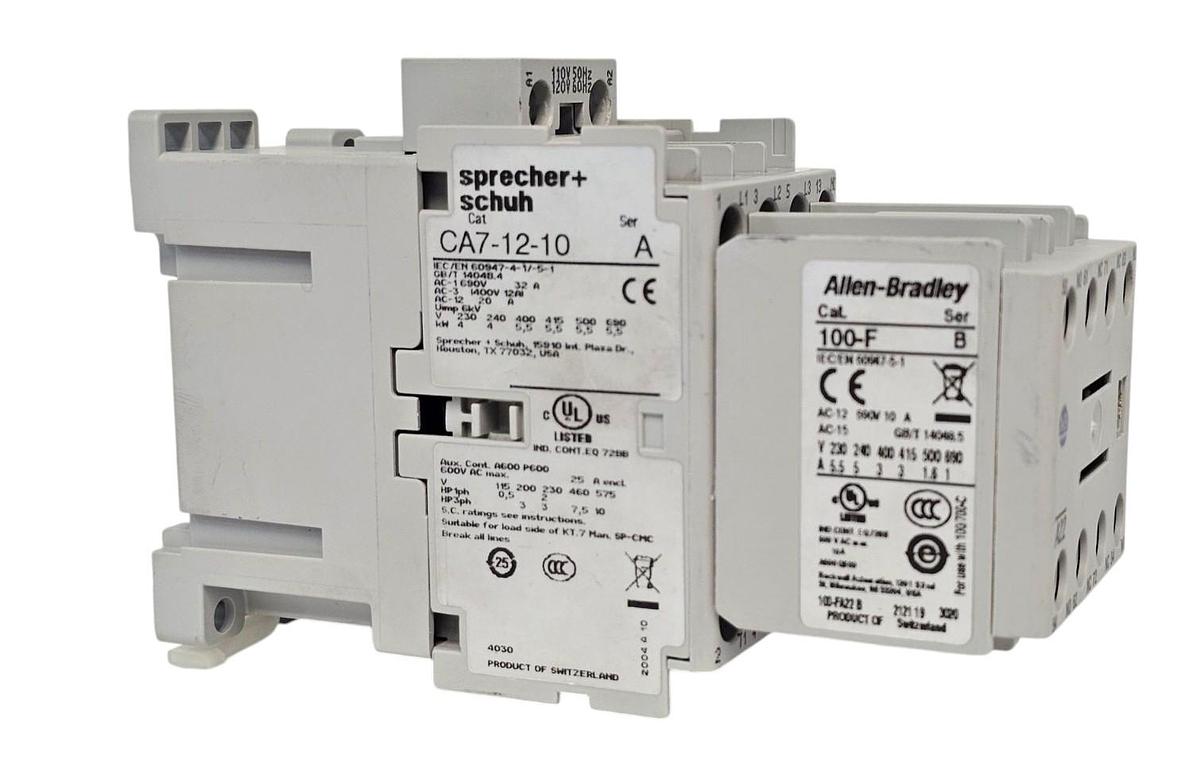 Used SPRECHER + SCHUH CA7-12-10 CONTACTOR W/ ALLEN BRADLEY 100-F SER B CONTACT BLOCK