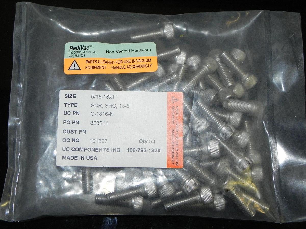 Used BAG OF 54 NON-VENTED VACUUM SCREWS 5/16-18X1" HEX HEAD C-1816-N REDIVAC