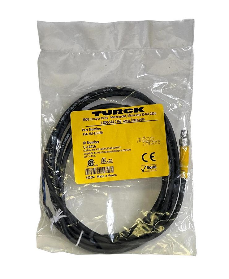 Used NEW TURCK PSG 3M-2/S760 / PSG3M2S760 PICO FAST CORDSET U-14416 / U14416 125V 4A