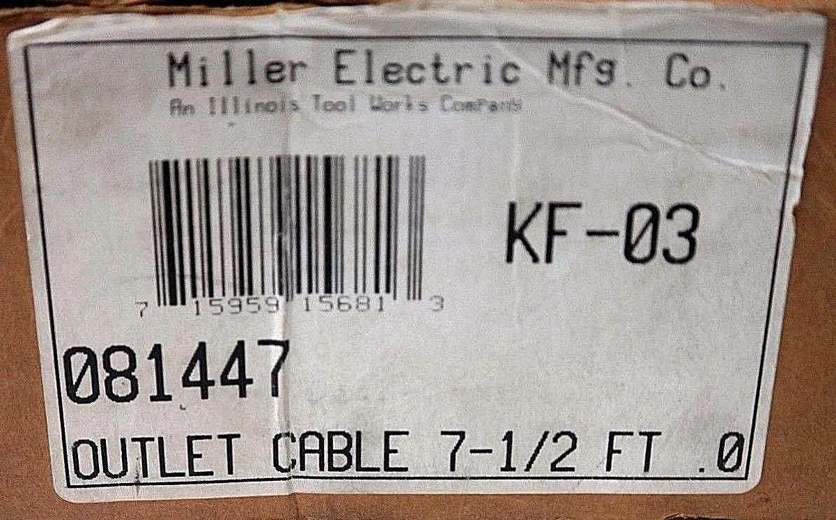 Used NIB MILLER ELECTRIC 081447 OUTLET CABLE KF-03, 7-1/2 FT