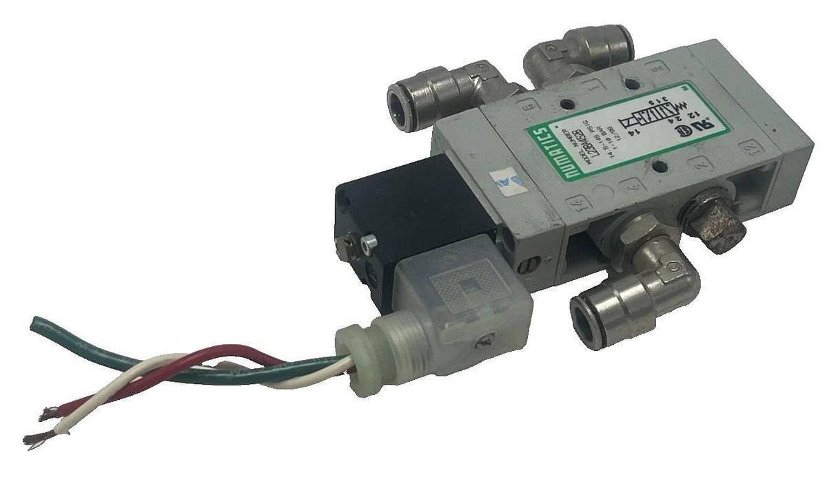 Used NUMATICS L23BA452B Solenoid Valve 24VDC 4-Way 1/4" NPT w/ 237-569 Coil, Canfield