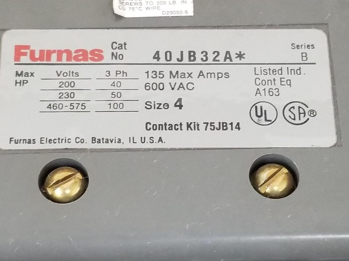 Used NIB FURNAS 40JB32AF MAGNETIC CONTACTOR SIZE: 4, POLES 3