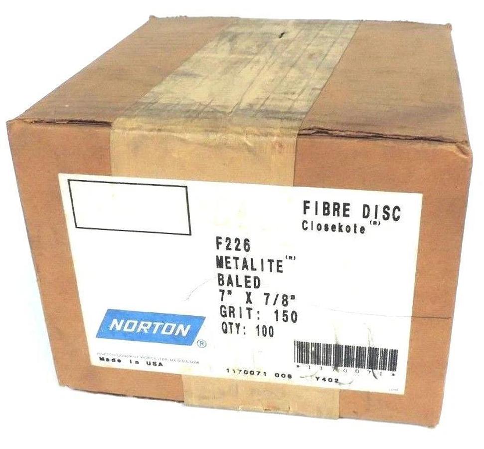 Used BOX OF 100 NEW NORTON F226 METALITE BALED FLEXI DISCS 7" X 7/8" 150 GRIT