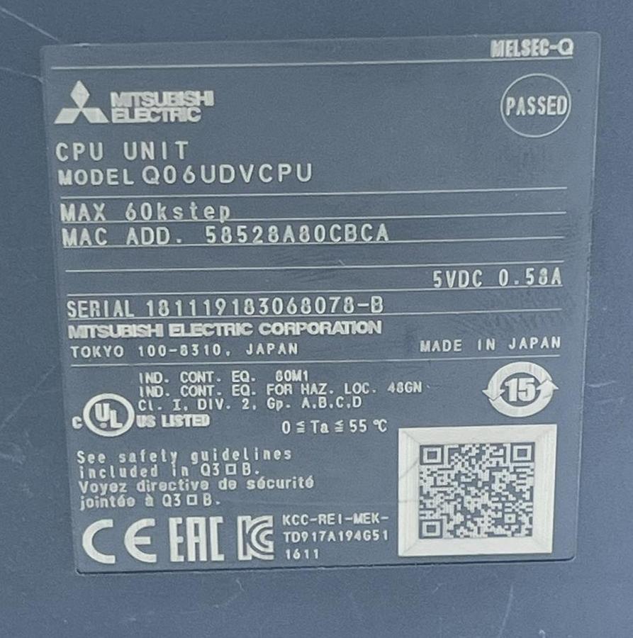 Used Mitsubishi Q06UDVCPU Universal High-Speed Model Q PLC CPU 60K Steps Ethernet USB