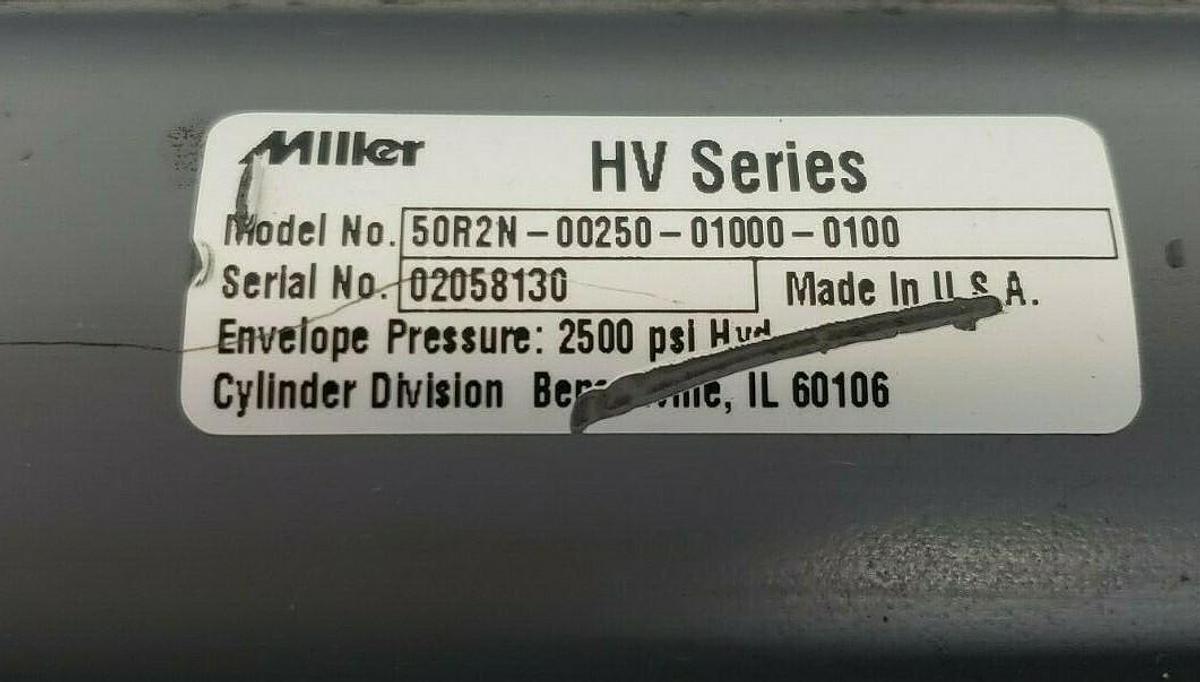 Used MILLER HV SERIES 50R2N-00250-01000-0100 HYDRAULIC CYLINDER 2500PSI