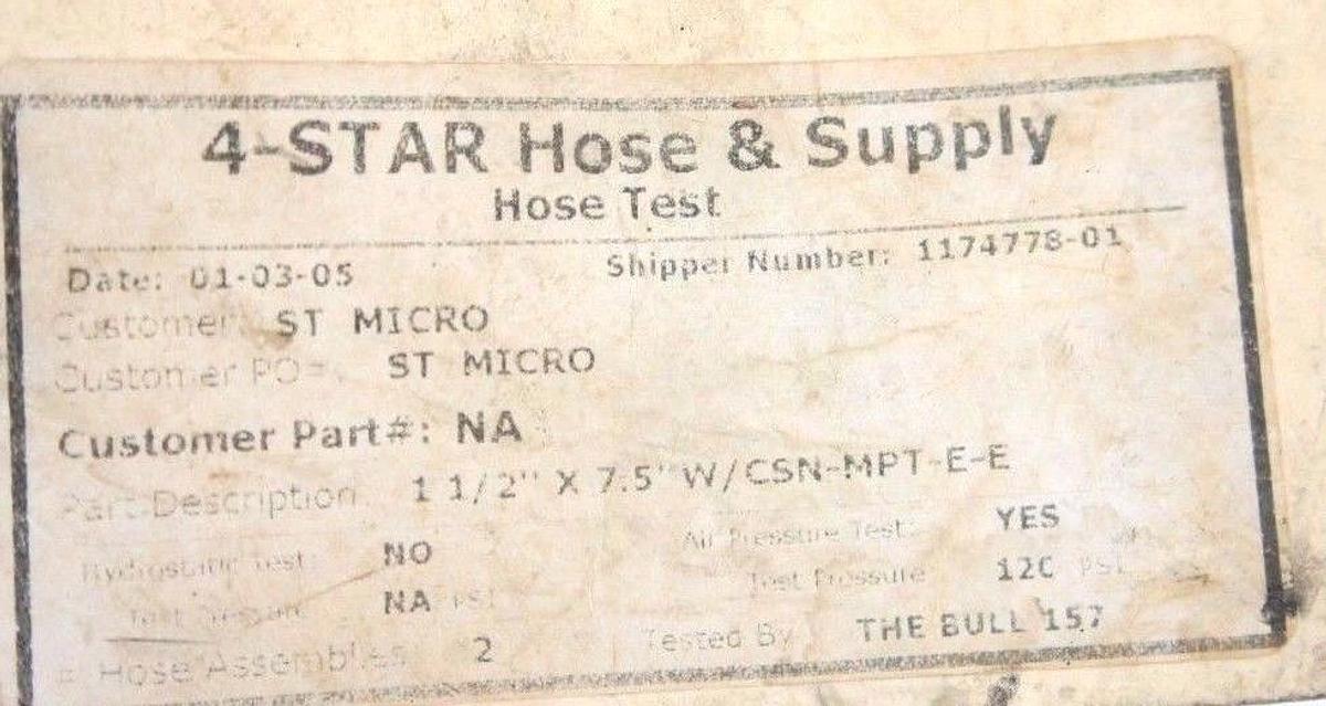 Used NEW 4 STAR HOSE & SUPPLY 1-1/2' X 7.5" HOSE W/ CSN-MPT-E-E