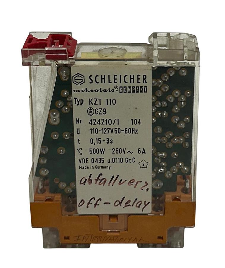 Used SCHLEICHER KZT 110 / 424210/1 104 TIME DELAY RELAY 0.15-3s 500W 250V 6A USNP
