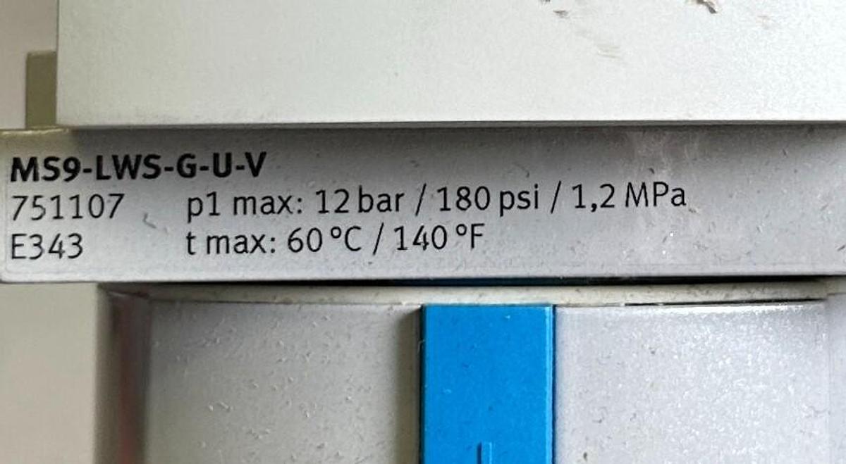 Used FESTO MS9-LWS-G-U-V / 751107 MS SERIES WATER SEPARATOR MS9LWSGUV  12BAR 1,2MPa