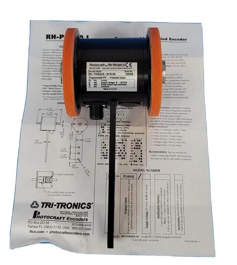 Used NIB DATALOGIC 1000019875 TACHOMETER 8-30 VDC SUPPLY POWER 20 FOOT CABLE