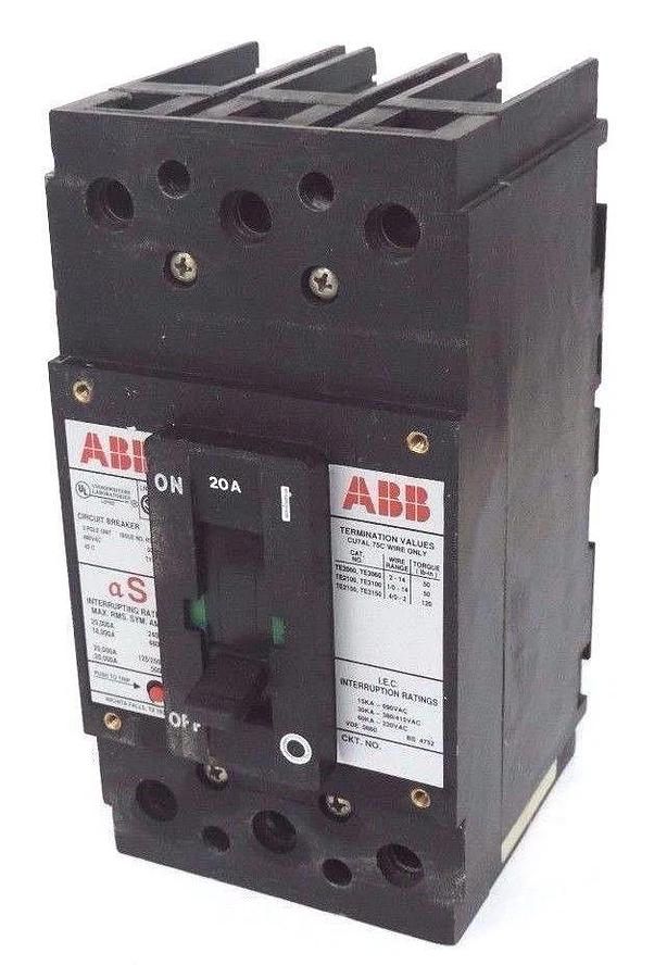 Used LOT OF 3 ABB UXAB-727131-R-103 CIRCUIT BREAKERS 20AMP 480VAC 500VDC TYPE ES