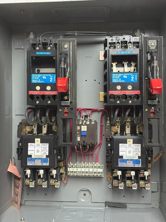 Used Gould A203D Size 2 Dual Duplex Motor Starter Panel 600V 3-Phase NEMA 1 Case