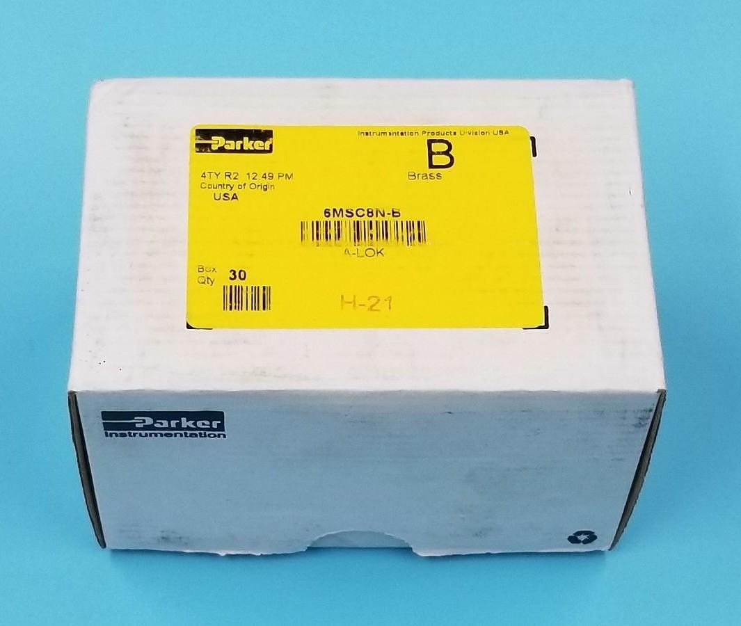 Used F/S BOX OF 30 PARKER 6MSC8N-B BRASS FITTINGS, 3/8" A-LOK X 1/2" MNPT, 6MSC8NB