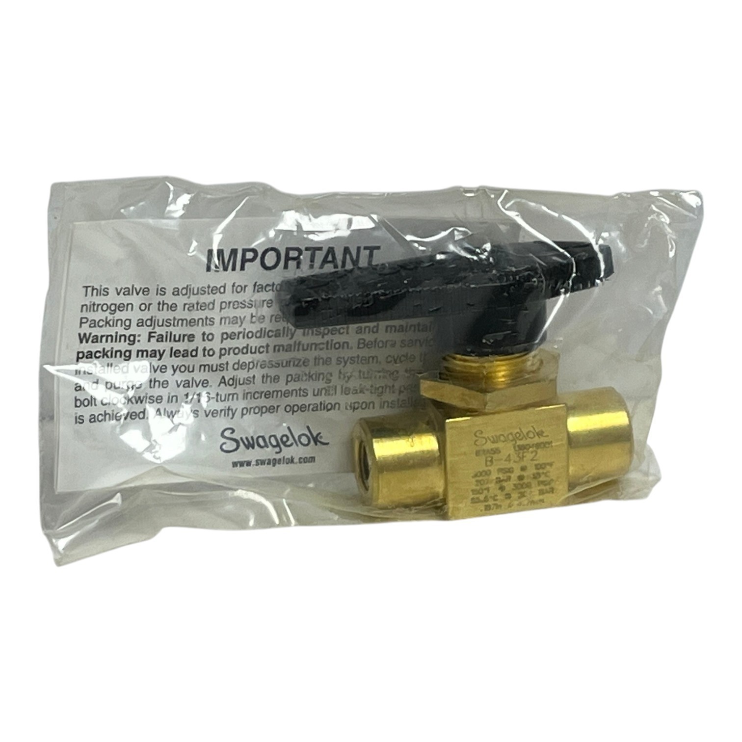 Swagelok B-43F2 Brass 40 Series 2-Way Ball Valve 1/8" FNPT Sealed