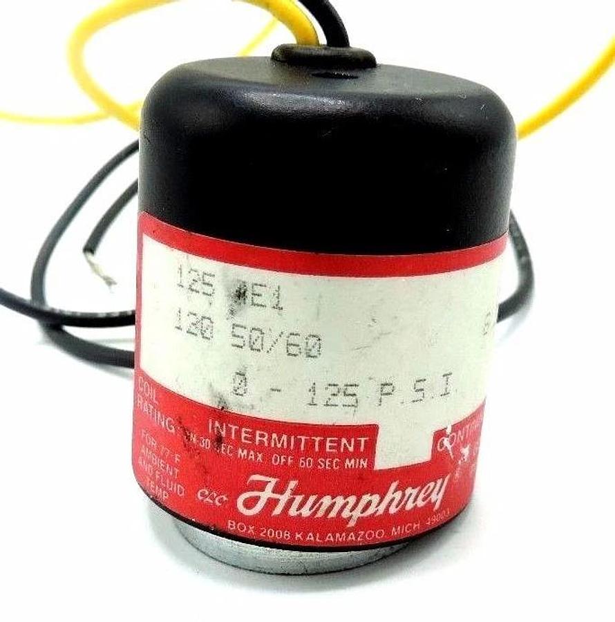 Used HUMPHREY 125 4E1 SOLENOID COIL 1254E1, 8.2W, 0-125 P.S.I.
