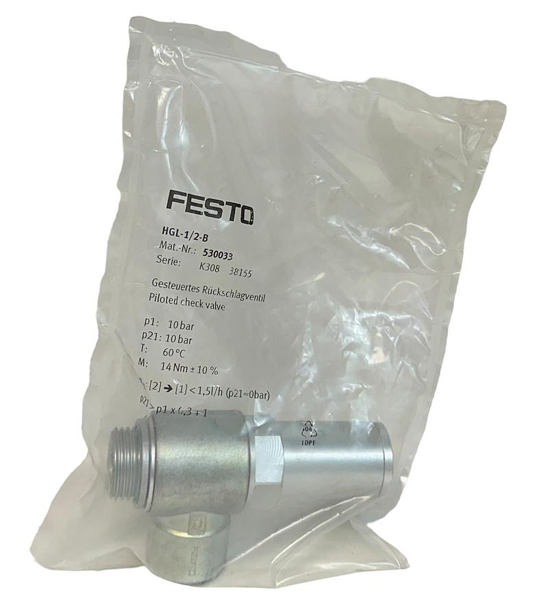 Used NEW FESTO HGL-1/2-B / 530033 PNEUMATIC PILOTED CHECK VALVE 0.5-10BAR NSFS