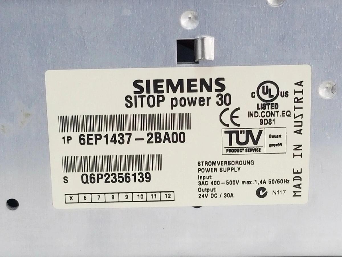 Used SIEMENS 6EP1 437-2BA00 SITOP POWER SUPPLY 30 E-STAND VER. 5 30A 24VDC