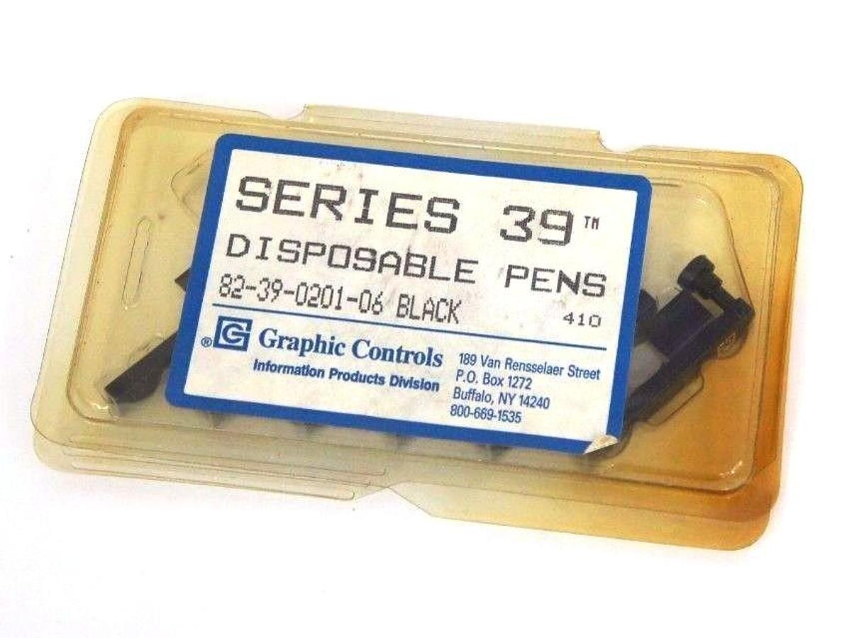 Used PACK OF 6 NEW GRAPHIC CONTROLS 82-39-0201-06 BLACK DISPOSABLE PENS SERIES 39