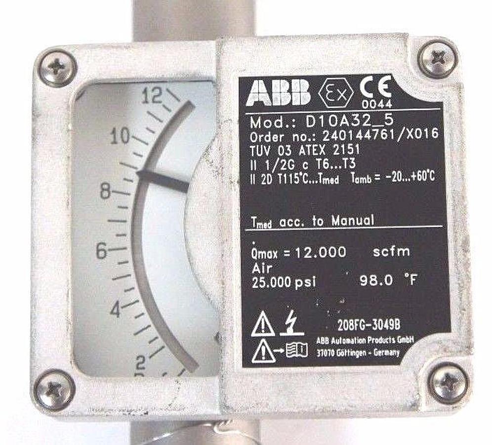 Used NEW ABB D10A32-5 FLOWMETER 1/2" NPT ORDER NO. 240144761/X016 D10A325