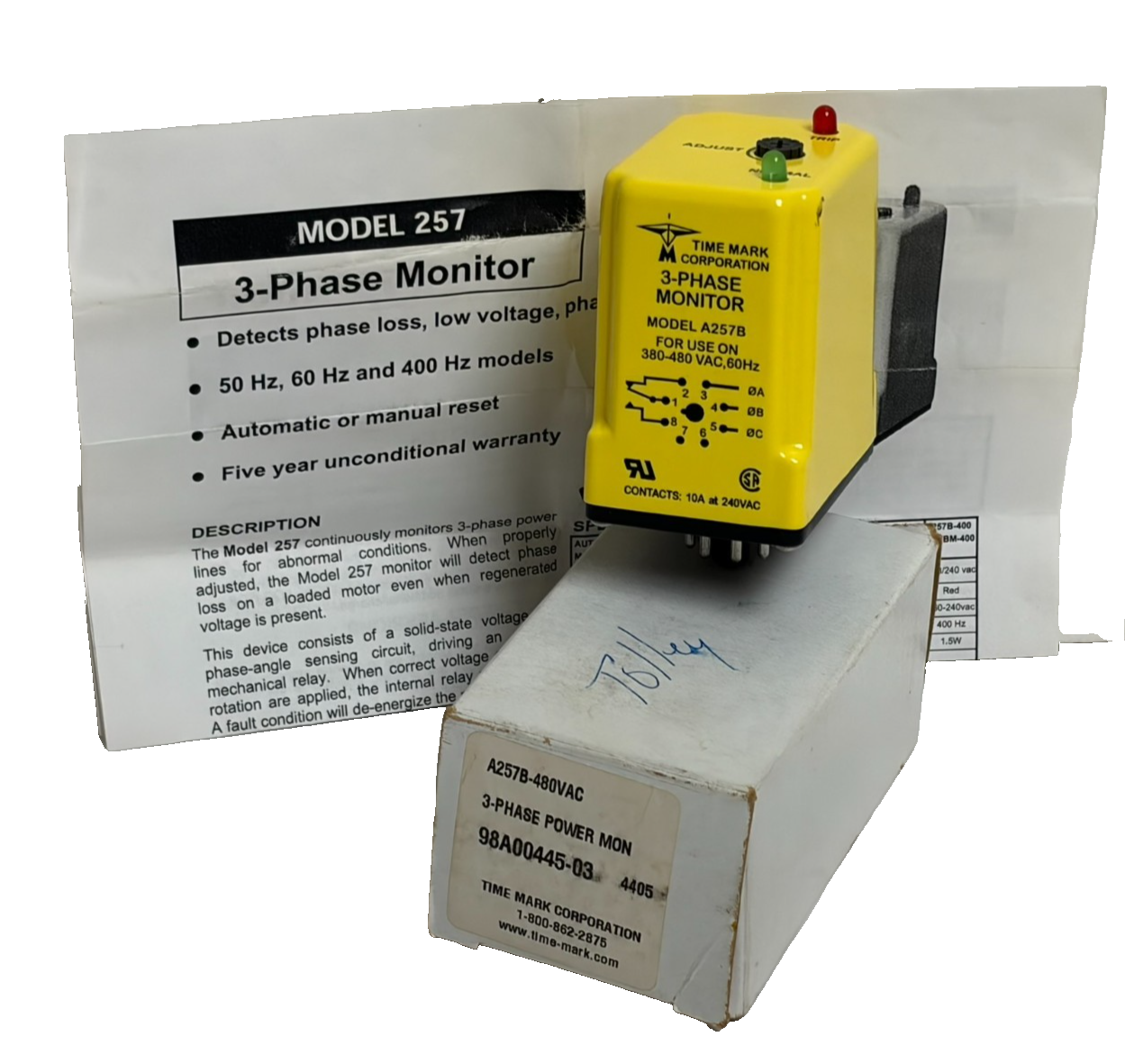 Used Time Mark A257B 480VAC 3-Phase Power Monitor Relay Phase Loss Detector - New