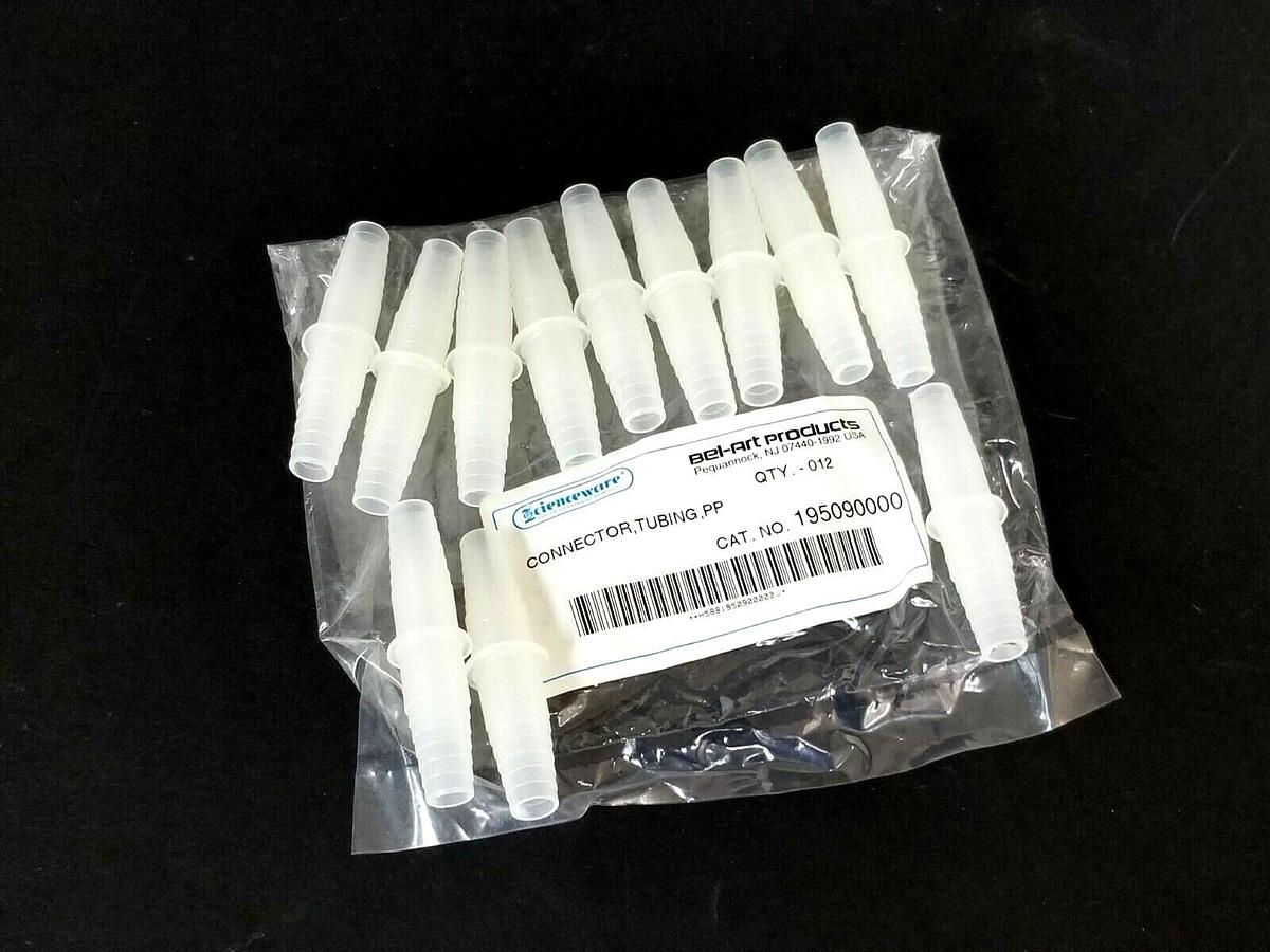 Used PACK OF 12 NEW BEL-ART PRODUCTS 195090000 TUBING CONNECTORS PP 3/8'' STRAIGHT