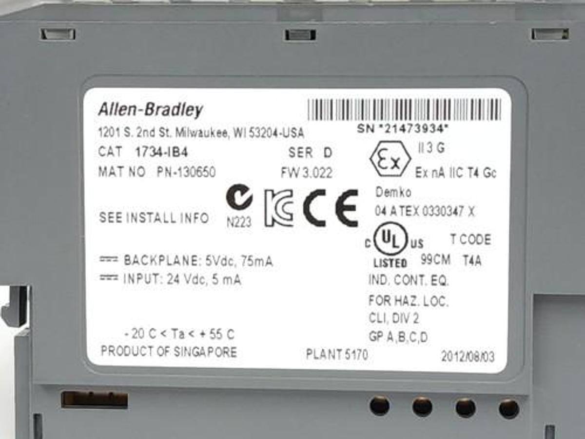 Used LOT OF 5 ALLEN BRADLEY 1734-IB4 SER. D POINT I/O 4 POINT DIGITAL INPUT MODULES