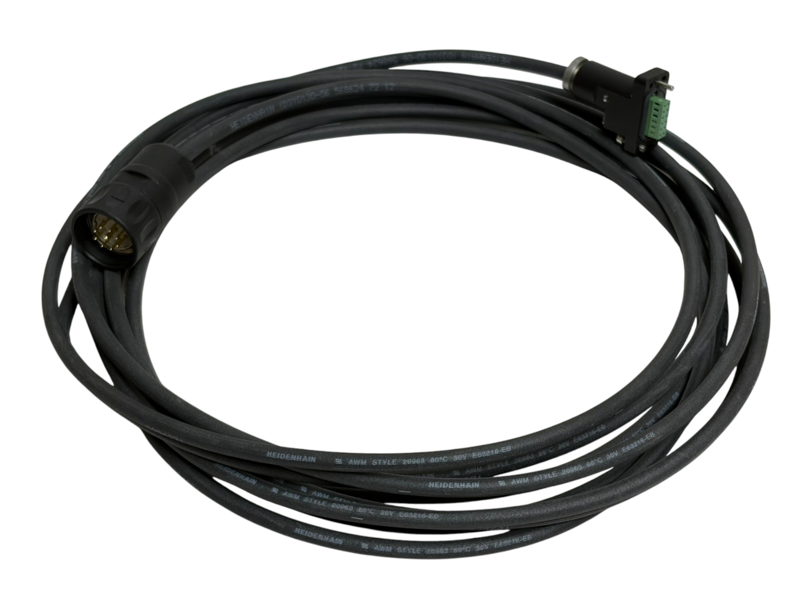 Used Heidenhain ID 310130-06 CNC Cable 12-Pin Round Male to Green Terminal Connector