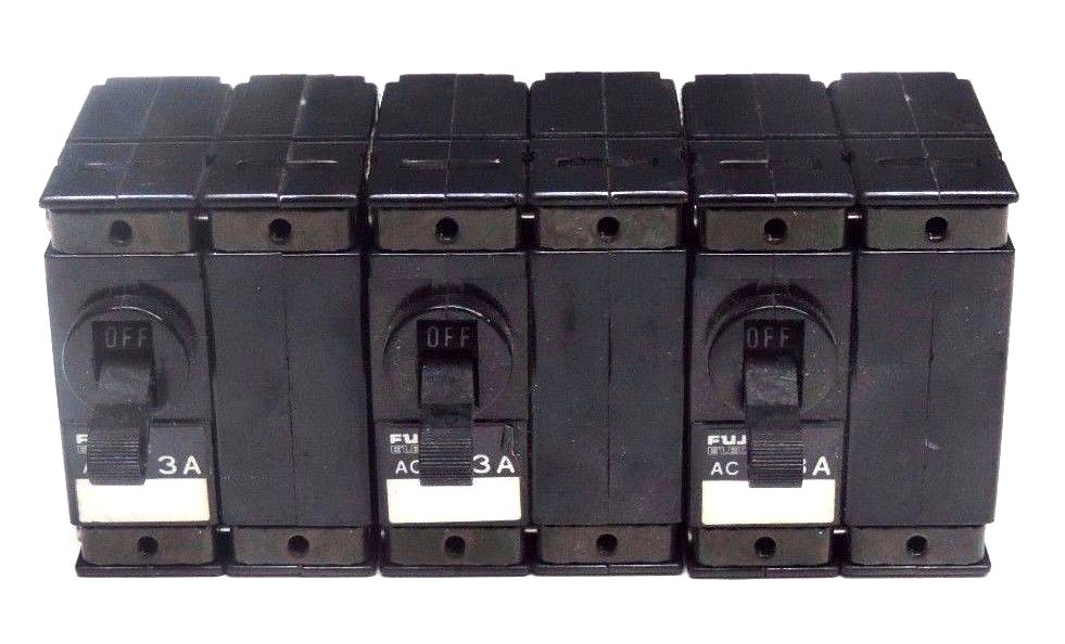 Used LOT OF 3 FUJI ELECTRIC CP32E/3 CIRCUIT PROTECTORS 250VAC, 50/60HZ, 3A, CP32E1